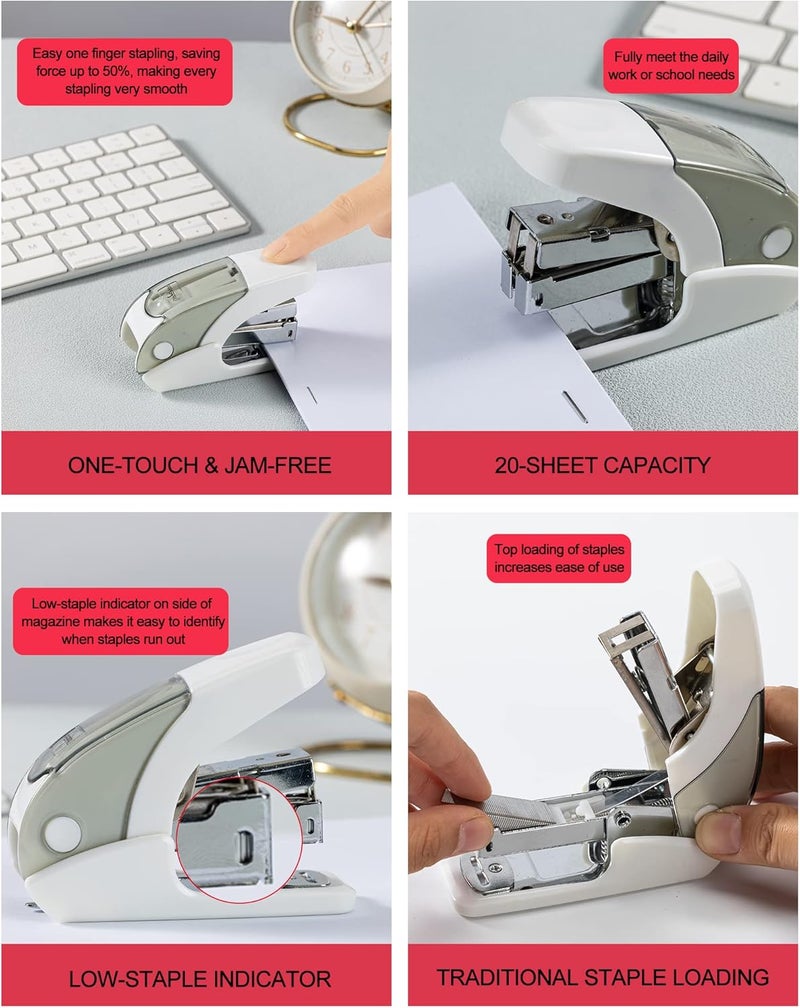 PAPERPAL Effortless Mini Stapler Set, 20 Sheet Capacity, Integrated Remover & Staple Storage, Holds 1/4" Staples, Includes 1000 Staples, Lightweight, Office, School & Daily Use, White - Image 4